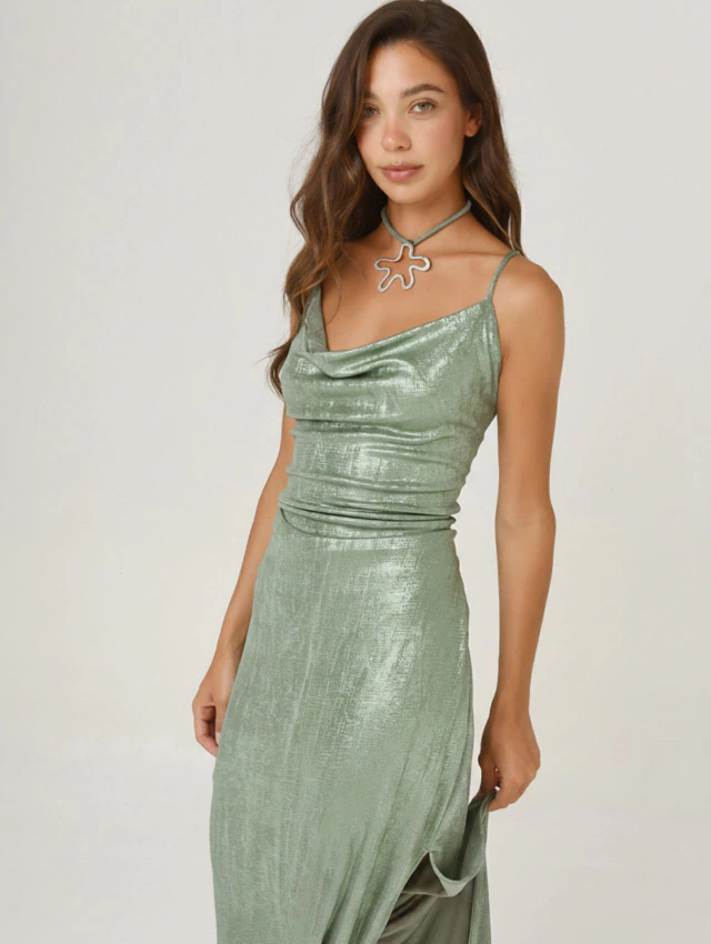 VESTIDO AMANDA FOIL VERDE CHOKER — imagen 3
