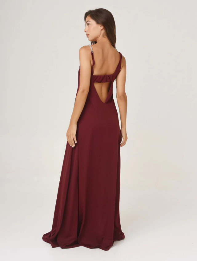 VESTIDO MIA BRETEL STRASS BORDEAUX — imagen 3