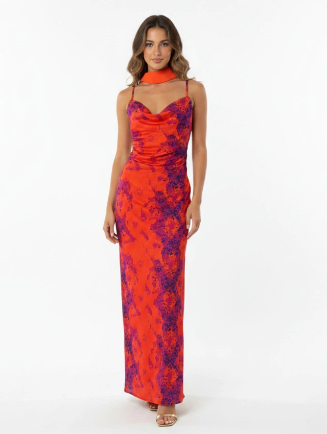 VESTIDO AMANDA MICROTUL NARANJA LAZO