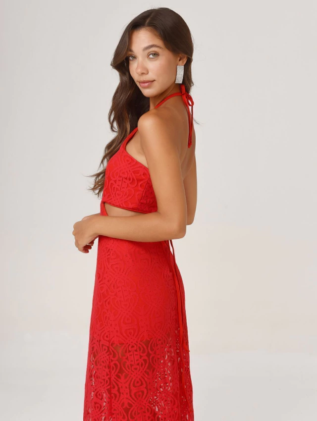VESTIDO PILI GIPIURE LARGO ROJO — imagen 5