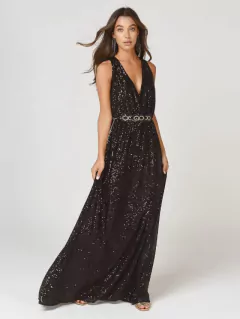VESTIDO FRAN LARGO LENTEJUELAS NEGRO - Enbabia