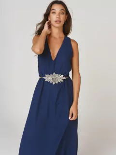 VESTIDO FRAN LARGO CREPPE MARINO - comprar online