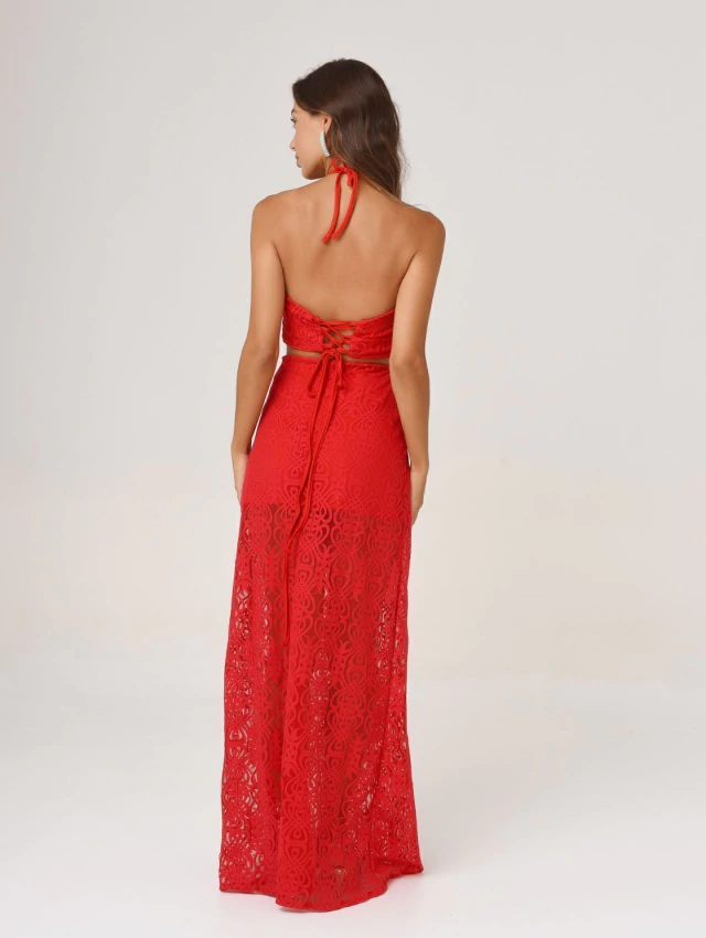 VESTIDO PILI GIPIURE LARGO ROJO — imagen 6