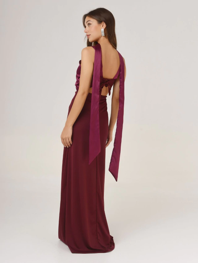 VESTIDO NEW MALBEC LARGO BORDEAUX — imagen 3