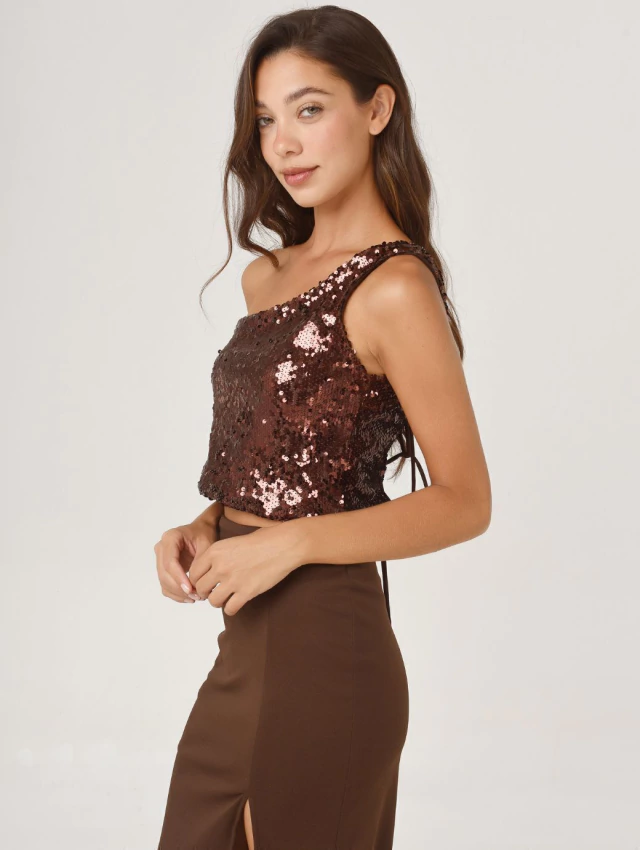 TOP ANTONIA LENTEJUELAS MARRONES — imagen 6