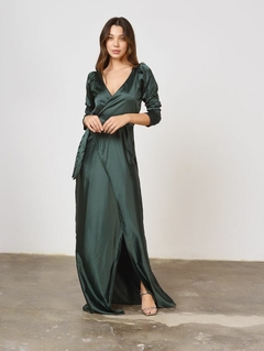 VESTIDO TEQUILA LARGO SEDA VERDE BOTELLA