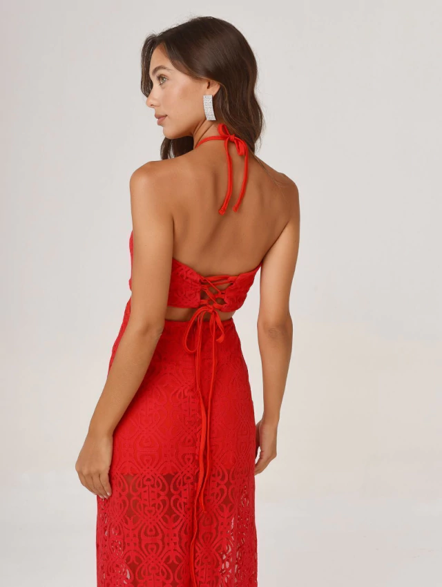 VESTIDO PILI GIPIURE LARGO ROJO — imagen 3