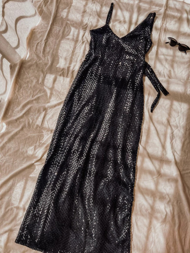 Vestido Helena lentejuelas largo negro — imagen 7