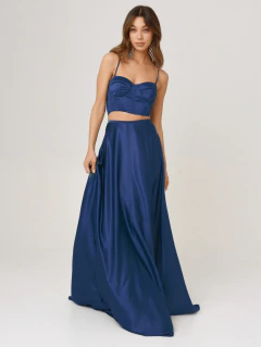 CONJUNTO CORSET Y POLLERA PLATO AZUL MARINO - comprar online