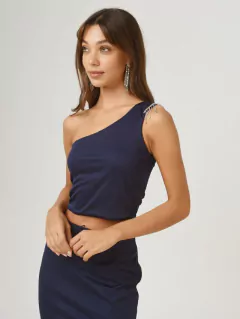 TOP ANTONIA AZUL MARINO SET APLIQUE STRASS - tienda online