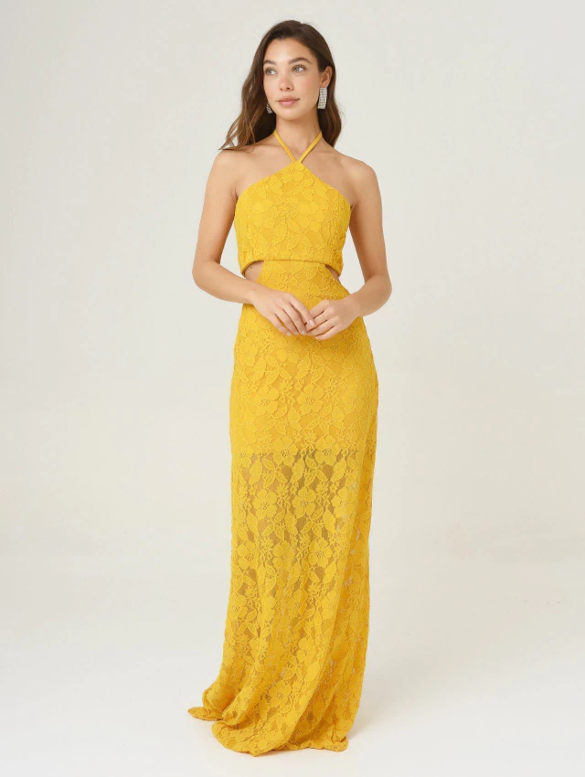 VESTIDO PILI GIPIURE LARGO AMARILLO — imagen 7