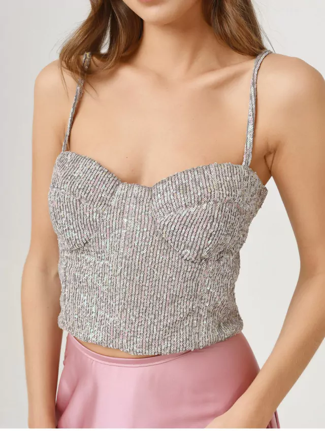 CORSET CHARDONNAY LENTEJUELAS PLATEADAS