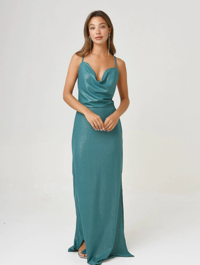Vestido amatista foil verde botella