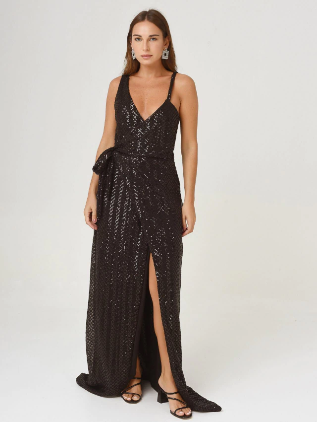 Vestido Helena lentejuelas largo negro