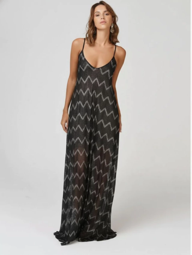 VESTIDO MORGAN RED LUREX NEGRO Y PLATA