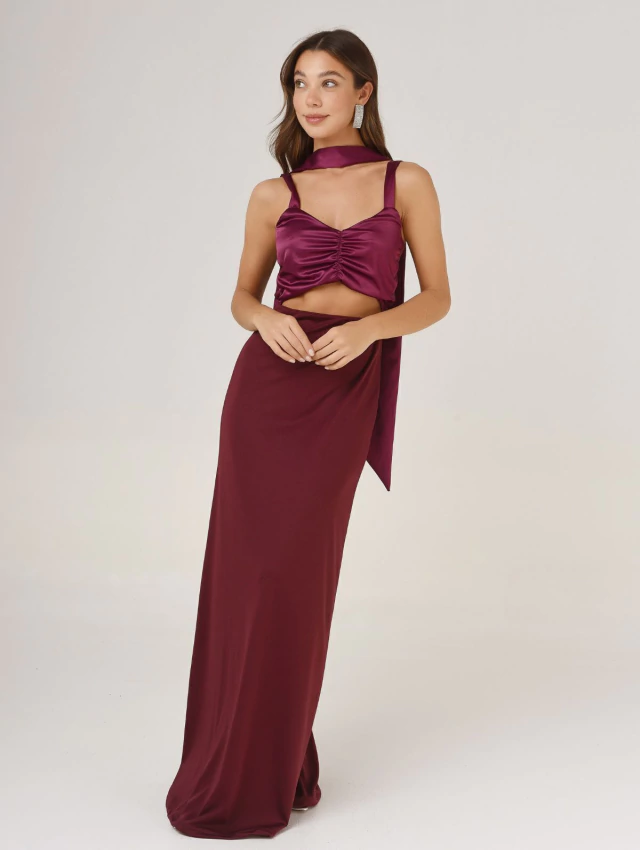 VESTIDO NEW MALBEC LARGO BORDEAUX — imagen 4