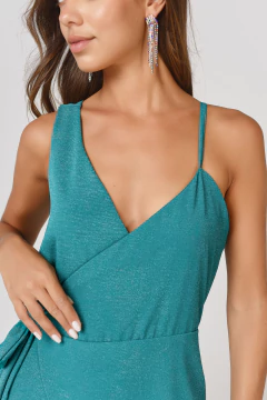 VESTIDO HELENA CREPPE LARGO VERDE FOIL en internet