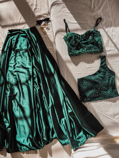 CONJUNTO CORSET Y POLLERA PLATO VERDE BOTELLA