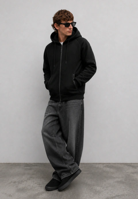Campera Canguro con Piel Negra
