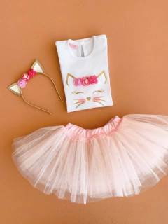 CONJUNTO MINI GATITO FLOWERS ROSA Y FUCSIA en internet