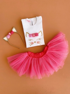 CONJUNTO MINI GATITO FLOWERS ROSA Y FUCSIA