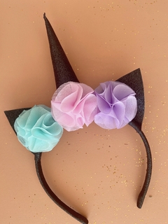 VINCHA UNICORNIO BLACK 3 FLORES