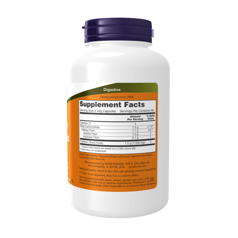 CASCA DE PSYLLIUM 500MG 200 VEG CAPS NOWFOODS