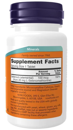SELENIO 100MCG 100 TABLETS NOW FOODS - comprar online
