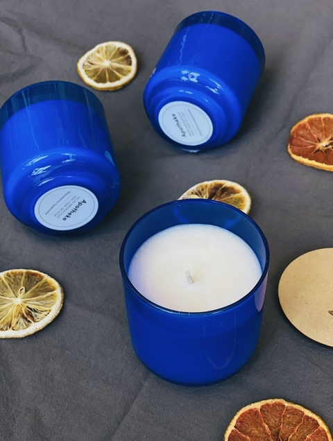 VELA DE SOJA AZUL MANDARINA ESPECIADA de