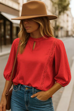 Blusa esmeralda con encaje en internet