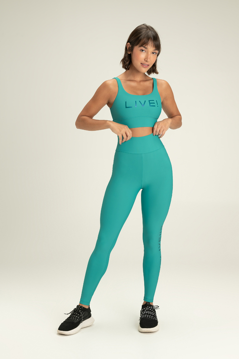Top academia LIVE! Azul Bali com Decote Arredondado e Strappy nas Costas