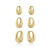 Kit Trio de Brincos Argola Design Gota Folheado A Ouro 18k