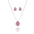 Conjunto Brinco e Colar Gota Zircônia Rubi Prateado