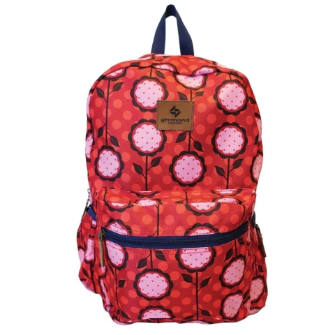 Mochila Gremond Portanotebook Roja Estampado Rosa - comprar online