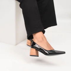 Stilletos Charol Negro Taco Cuadrardo 5,5