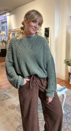 SWEATER CALADO VERDE MENTA - hilo algodón - comprar online