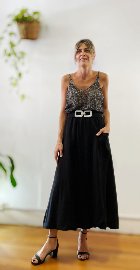 POLLERA MIDI CREPE NEGRO