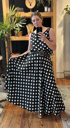 POLLERA AL BIES LUNARES FONDO NEGRO