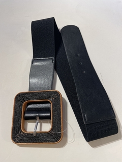 CINTURÓN NEGRO DE RAFIA HEBILLA CUADRADA - comprar online