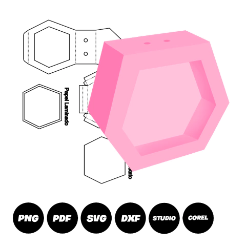Molde Limpo de Caixa Hexagonal com visor shaker