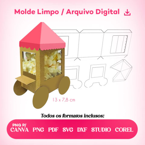 Molde limpo de Caixa Carrinho de Pipoca 025 - comprar online