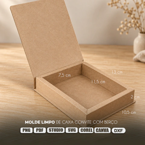 Molde Limpo de Caixa Convite com berço 13 x 10,5 x 2 cm