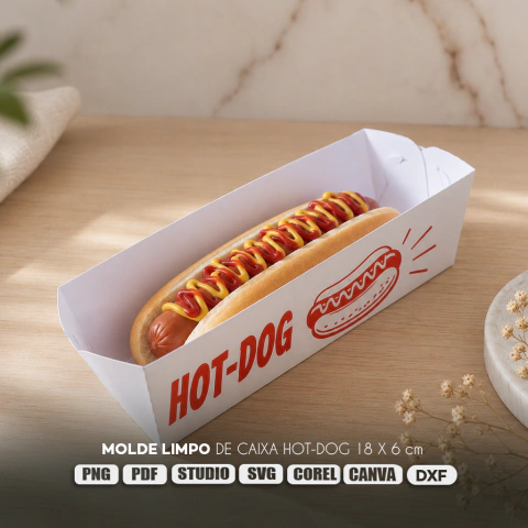 Molde Limpo de Caixa para Hot Dog (caixa para cachorro quente) 18 x 6 cm