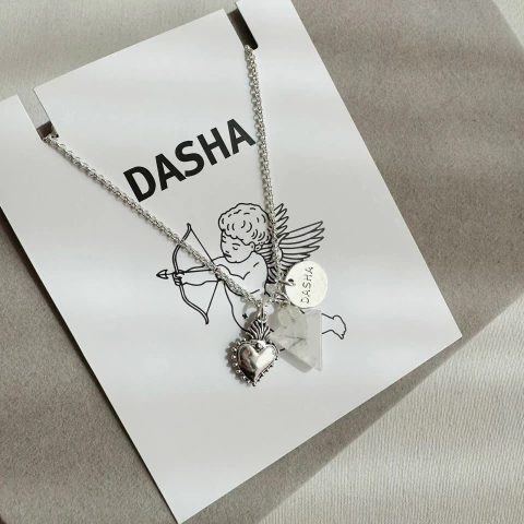 Collar Calypso cuarzo blanco - Acero blanco