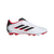 Botines Adidas Goletto IX en color blanco, negro y rojo, con diseño aerodinámico y tacos para mejor tracción en el campo.