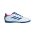 Botines Adidas Goletto IX TF blancos con detalles en azul y interior rosa