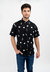 Camisa Corte Clasico Cuello Mao Negro Flores Blancas