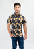 Camisa Corte Clasico Manga Corta Gris Flor Amarilla