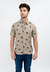 Camisa Corte Clasico Manga Corta Beige Flores