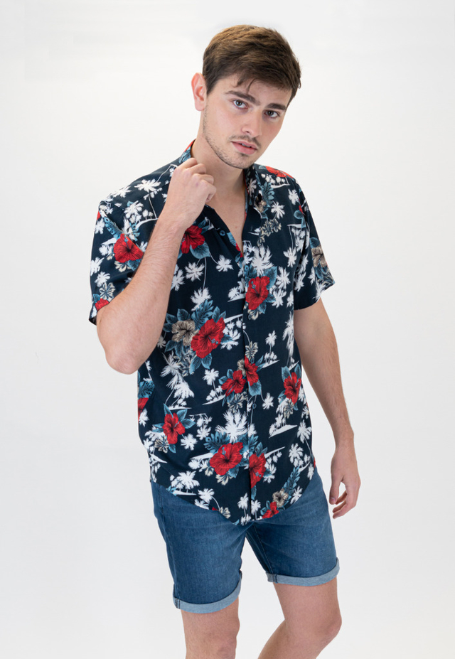 Camisa Manga Corta Fibrana Flor Roja thumbnail 2